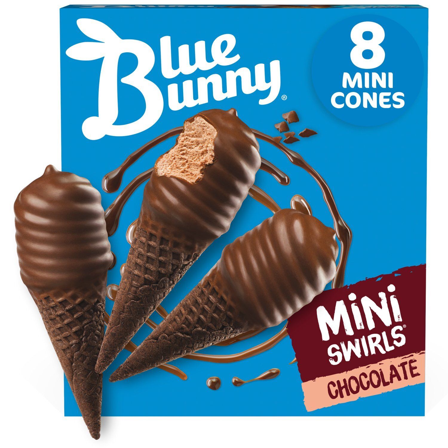 Blue Bunny Mini Swirls Chocolate Frozen Dairy Dessert, 2.25 fl oz, 8 count