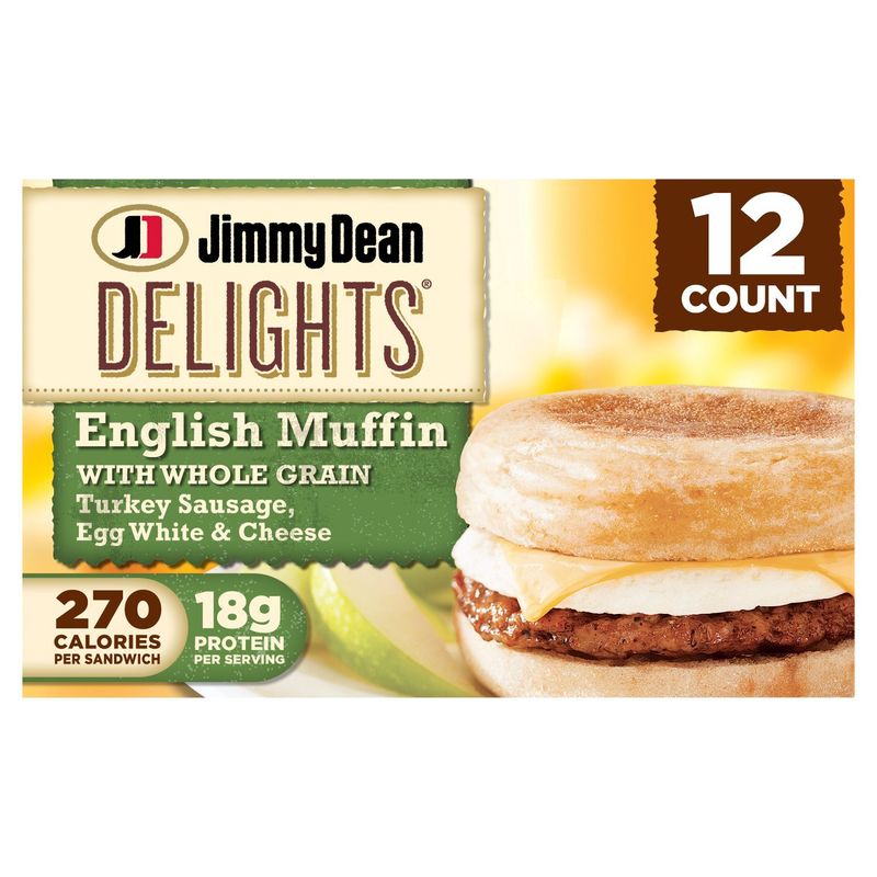 Jimmy Dean Delights English Muffin Turkey Sausage Egg White &amp; Cheese Sandwiches, 12 count, 61.2 oz