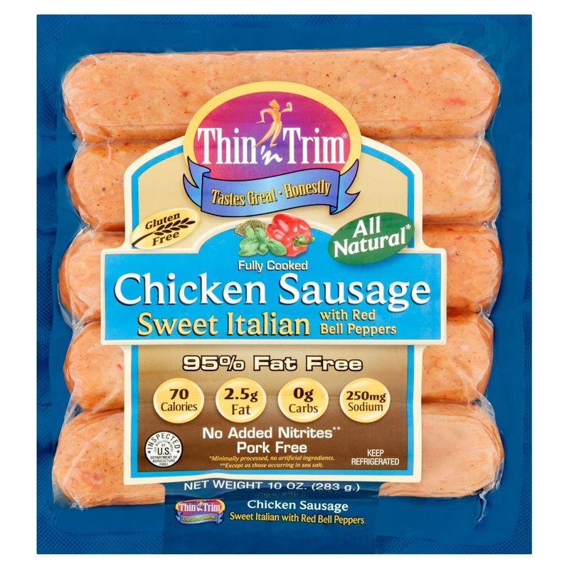 Thin &#39;n Trim Sweet Italian with Red Bell Peppers Chicken Sausage, 5 count, 10 oz