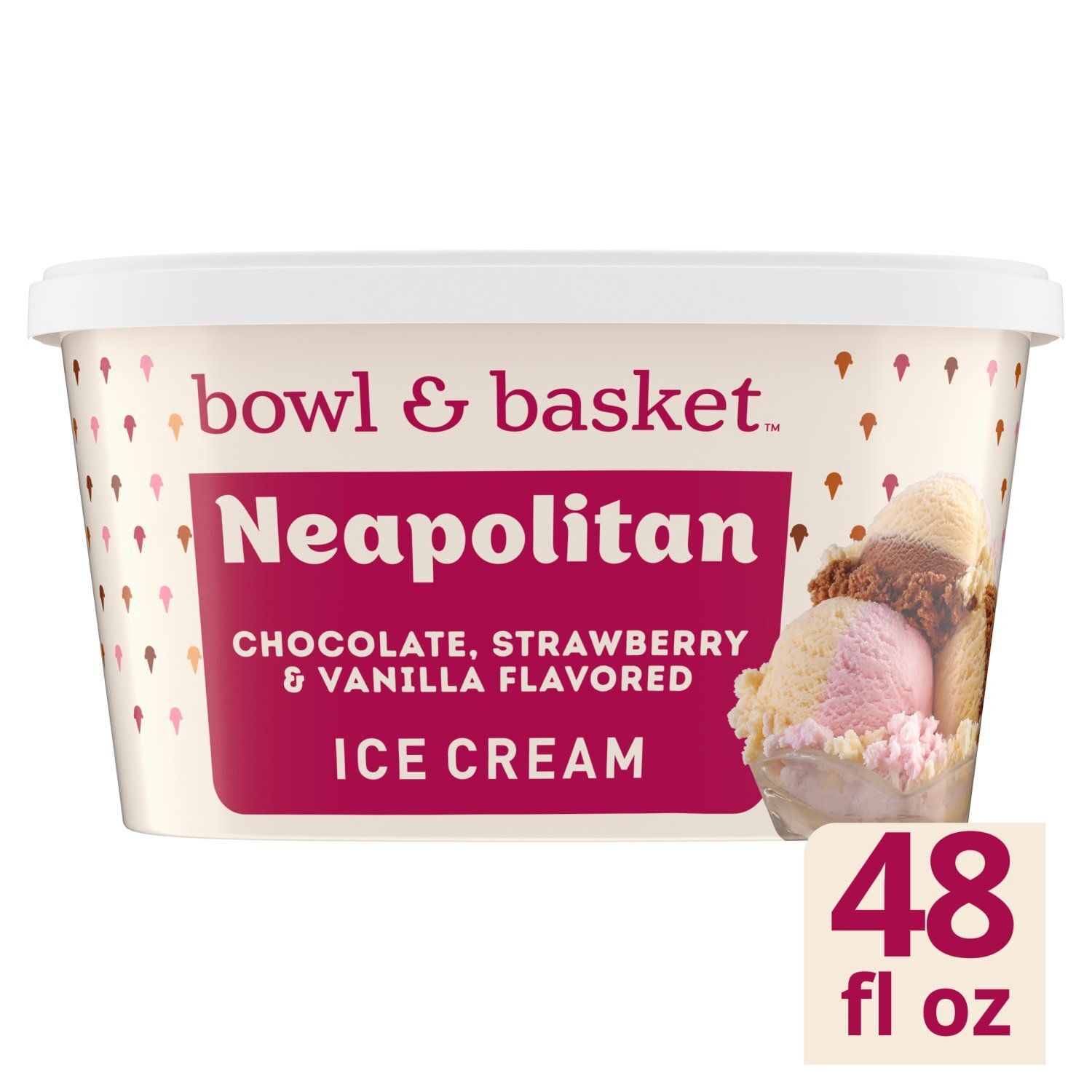 Bowl &amp; Basket Neapolitan Chocolate, Strawberry &amp; Vanilla Flavored Ice Cream, 1.5 qt
