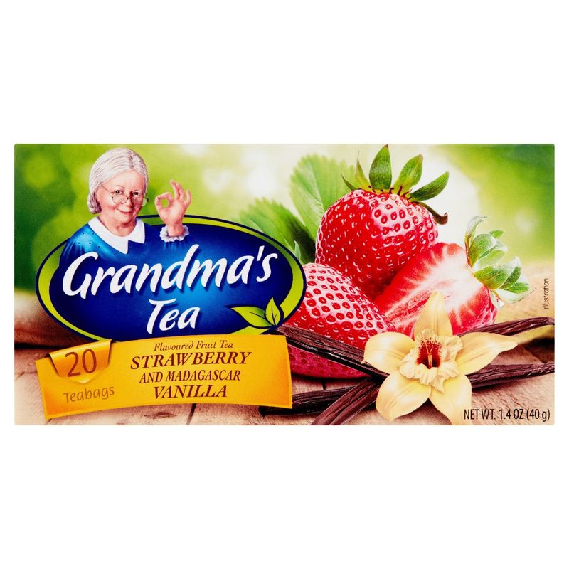 Grandma&#39;s Tea Strawberry and Madagascar Vanilla Flavoured Fruit Tea, 20 count, 1.4 oz