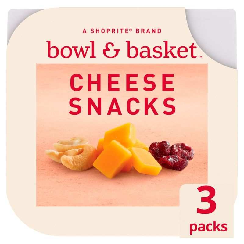 Bowl &amp; Basket Cheese Snacks: Yellow Cheddar Cheese, Cranberries, Cashews, 1.5 oz, 3 count