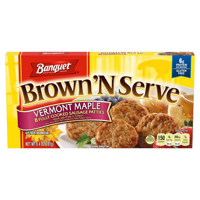 Banquet Brown&#39;N Serve Vermont Maple Fully Cooked Sausage Patties, 8 count, 6.4 oz