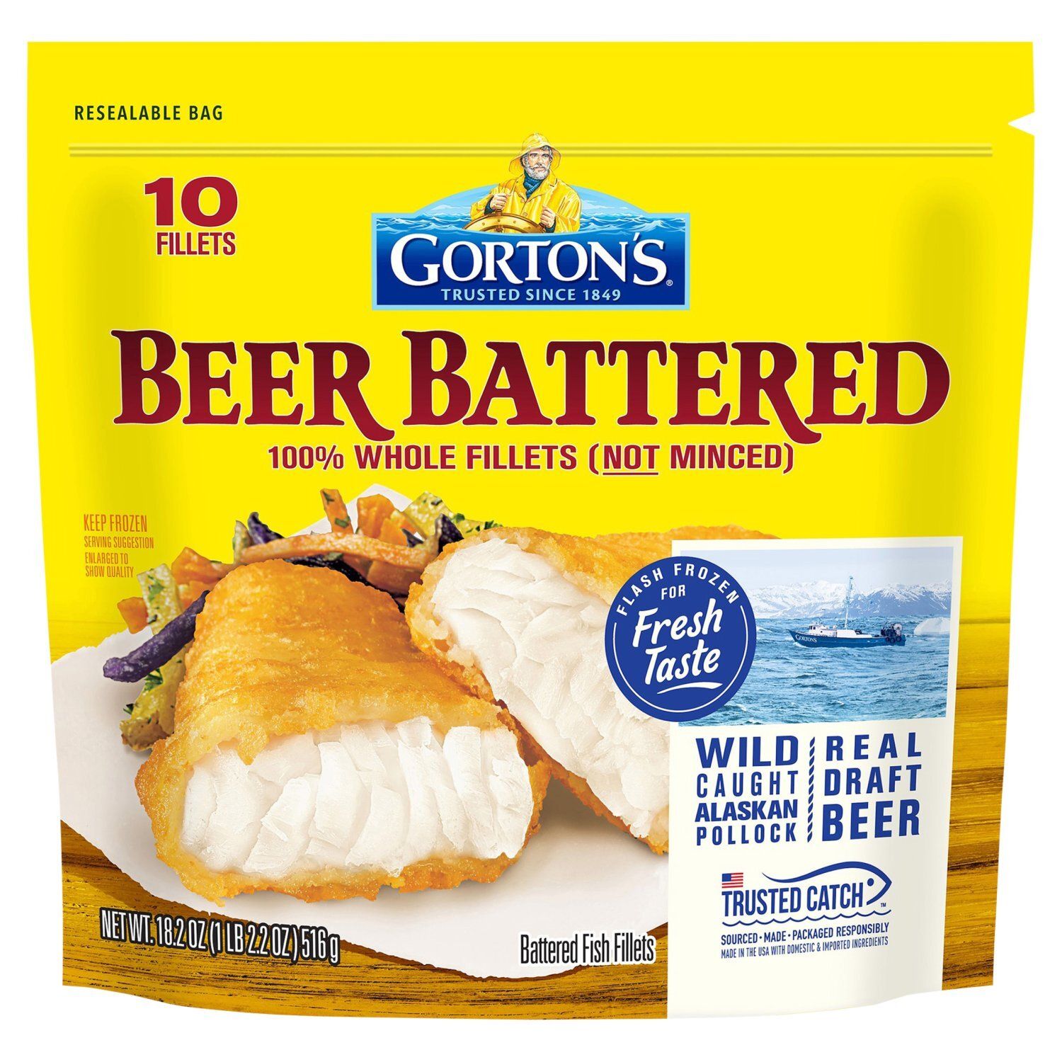 Gorton&#39;s Beer Battered Fish Fillets, 10 count, 18.2 oz
