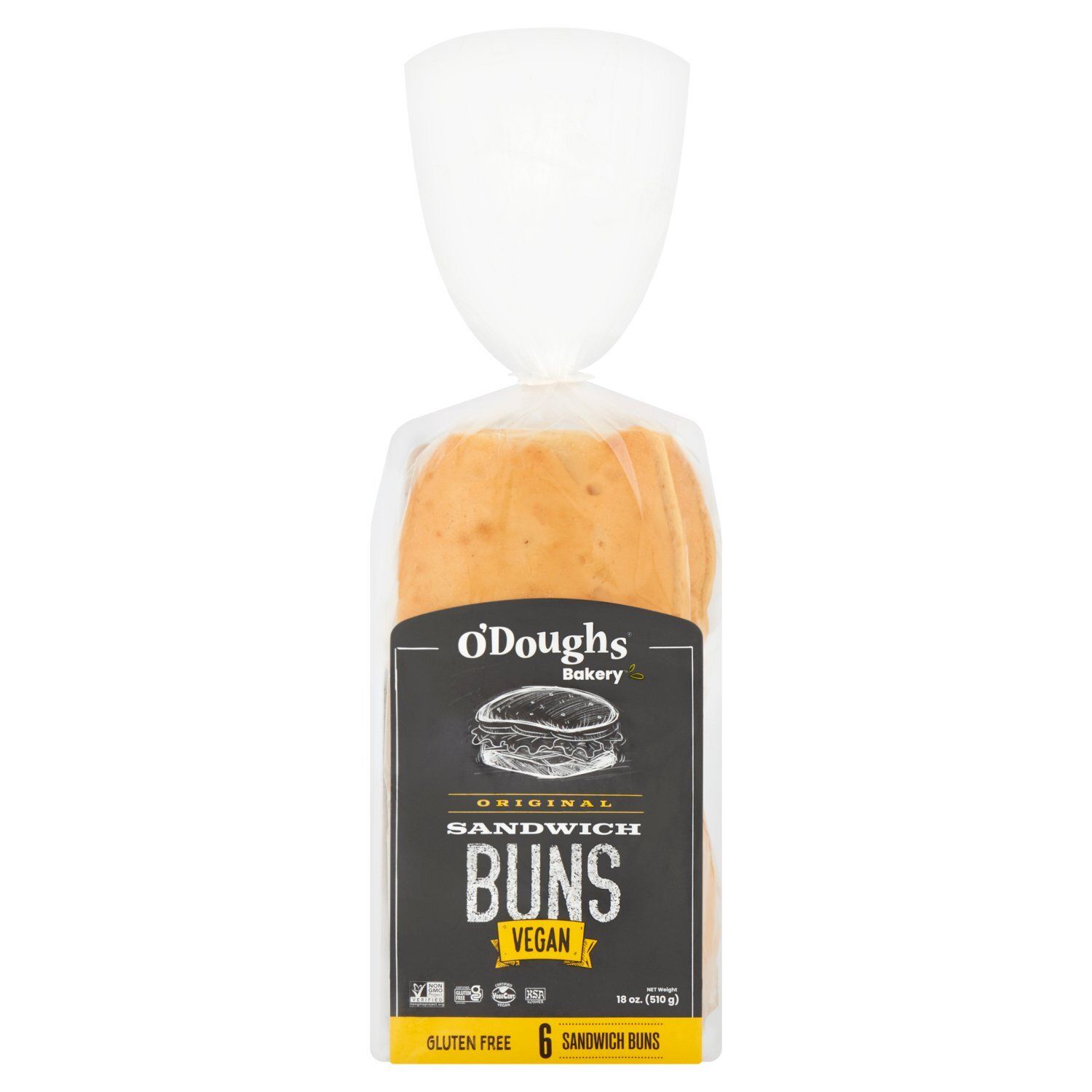 O&#39;Doughs Bakery Original Vegan Gluten Free Sandwich Buns, 6 count, 18 oz