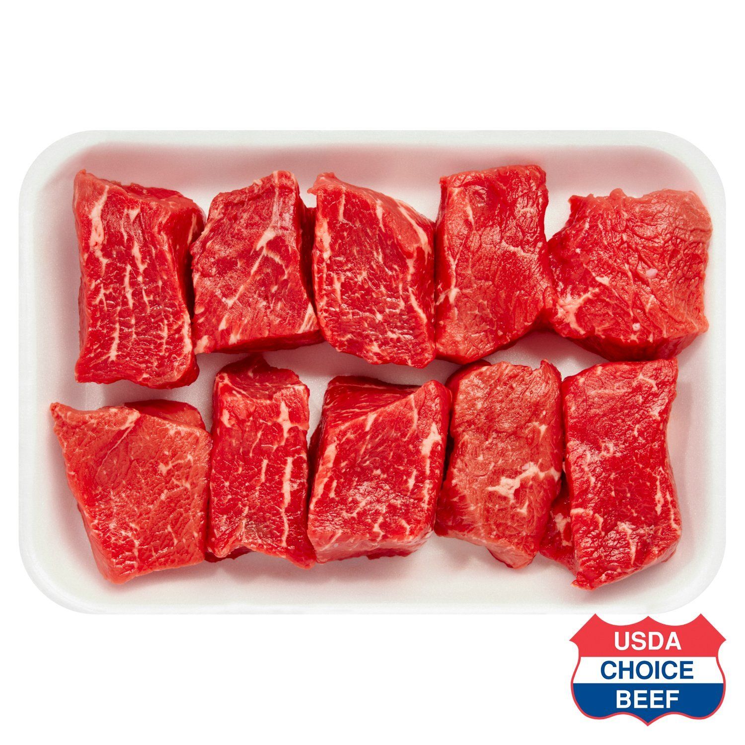 USDA Choice Beef Cubes for Kabobs, Boneless, Average Weight 1 lb Pack