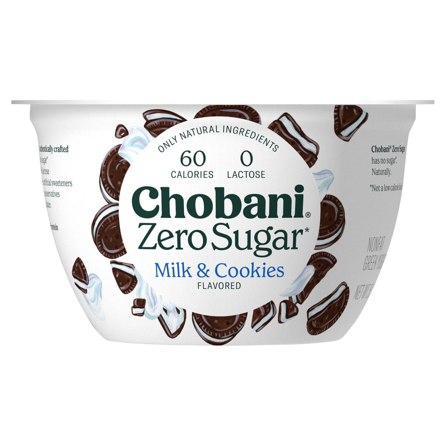 Chobani Zero Sugar Milk &amp; Cookies Flavored Nonfat Greek Yogurt, 5.3 oz