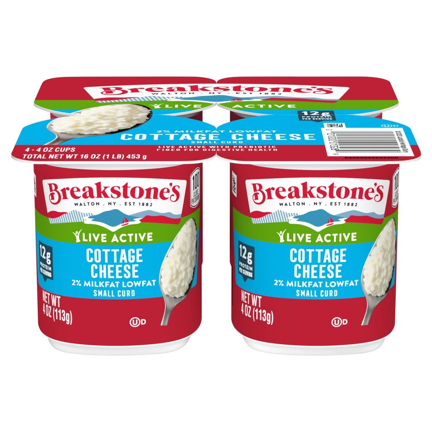 Breakstone&#39;s 2% Milkfat Lowfat Small Curd Cottage Cheese, 4 oz, 4 count