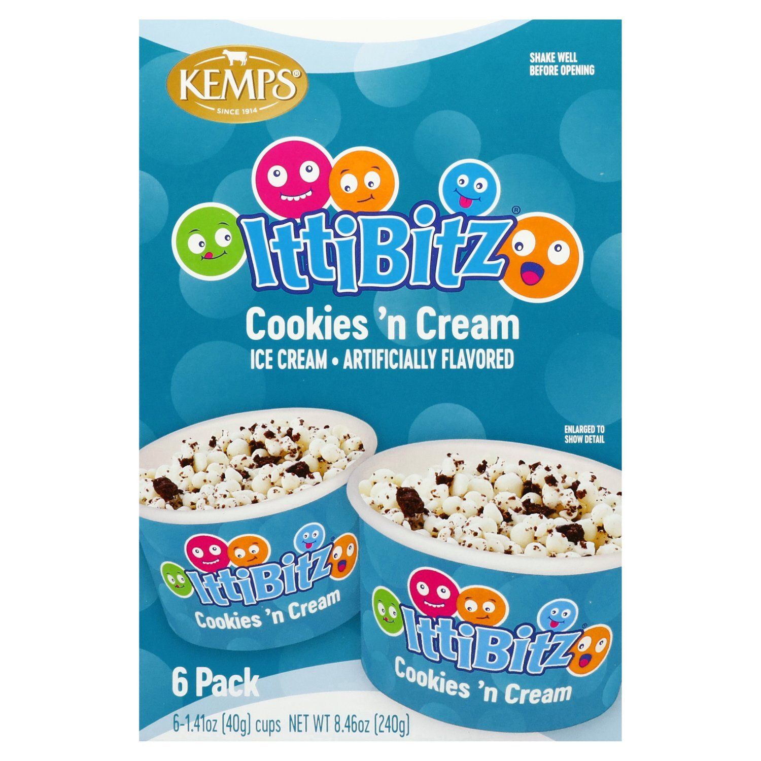Kemps IttiBitz Cookies &#39;N Cream Ice Cream, 1.41 oz, 6 count