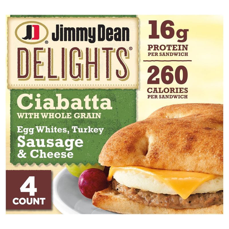 Jimmy Dean Delights Ciabatta Egg Whites, Turkey Sausage &amp; Cheese Sandwiches, 4 count, 18.4 oz