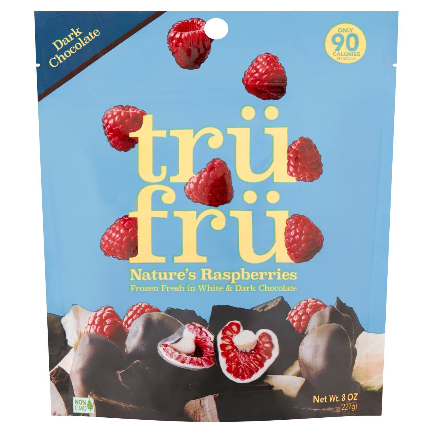 Trü Frü Nature&#39;s Raspberries Frozen Fresh in White &amp; Dark Chocolate, 8 oz