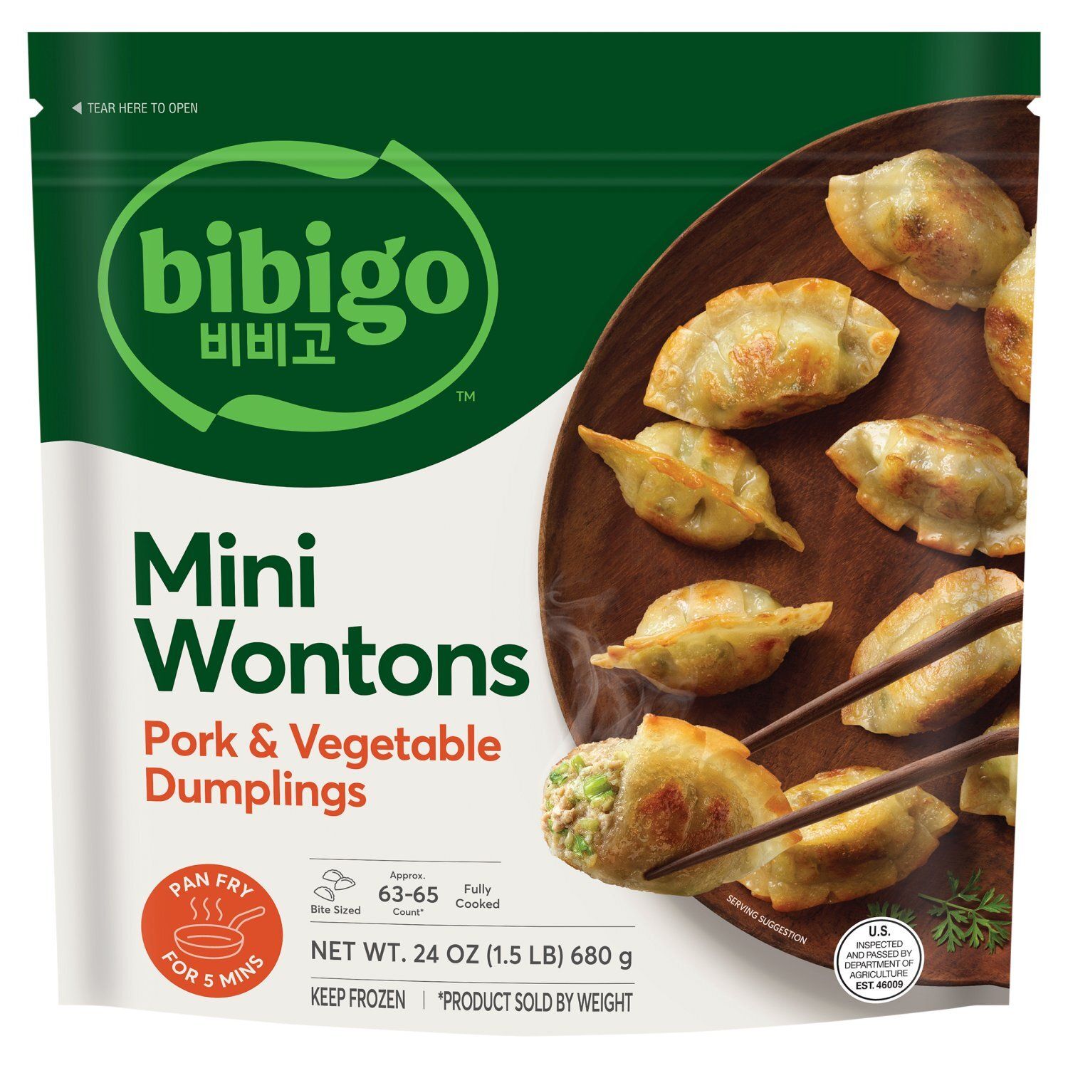 Bibigo Pork &amp; Vegetable Dumplings Mini Wontons, 24 oz
