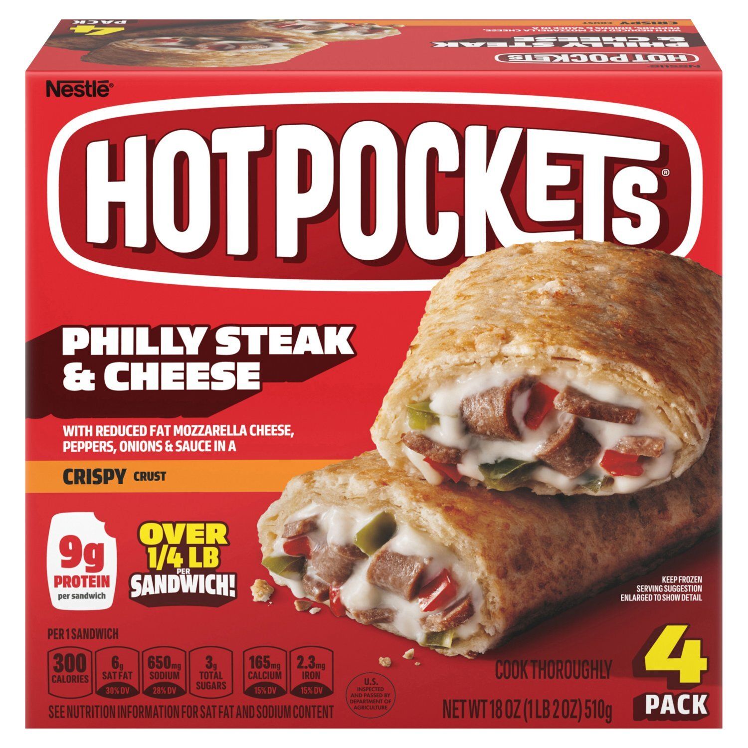 Hot Pockets Philly Steak &amp; Cheese Crispy Crust Sandwiches, 4 count, 18 oz