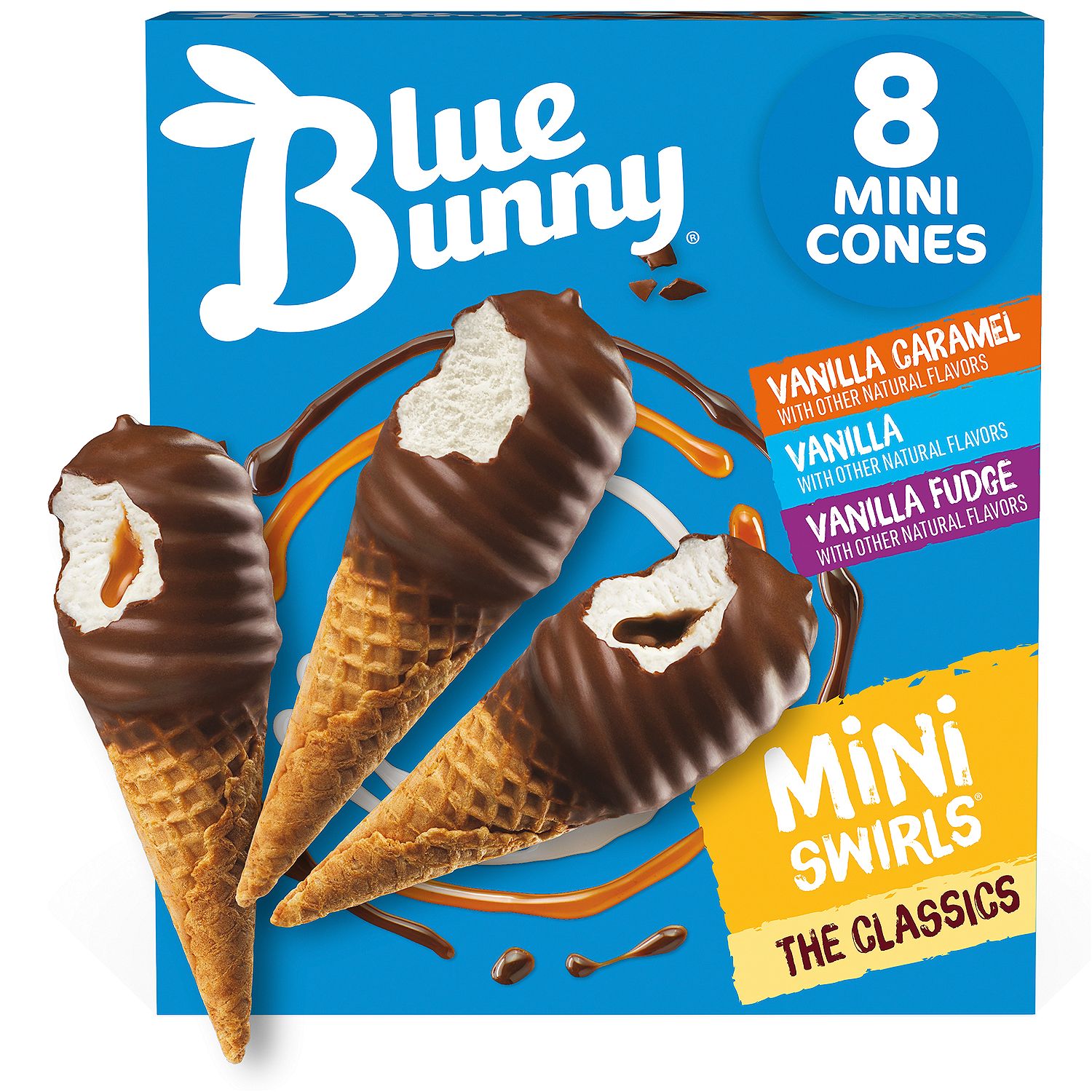 Blue Bunny Mini Swirls The Classics Frozen Dairy Dessert Variety Pack, 2.25 fl oz, 8 count