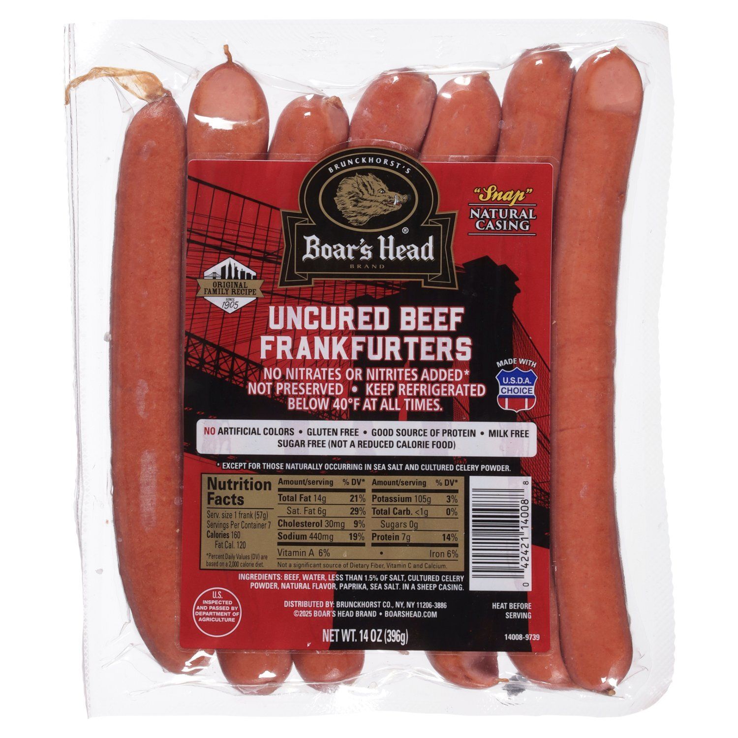 Boar&#39;s Head Uncured Beef Frankfurters, 14 oz