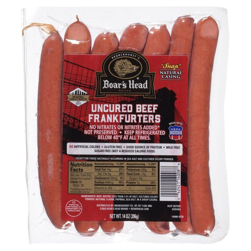 Boar&#39;s Head Uncured Beef Frankfurters, 14 oz
