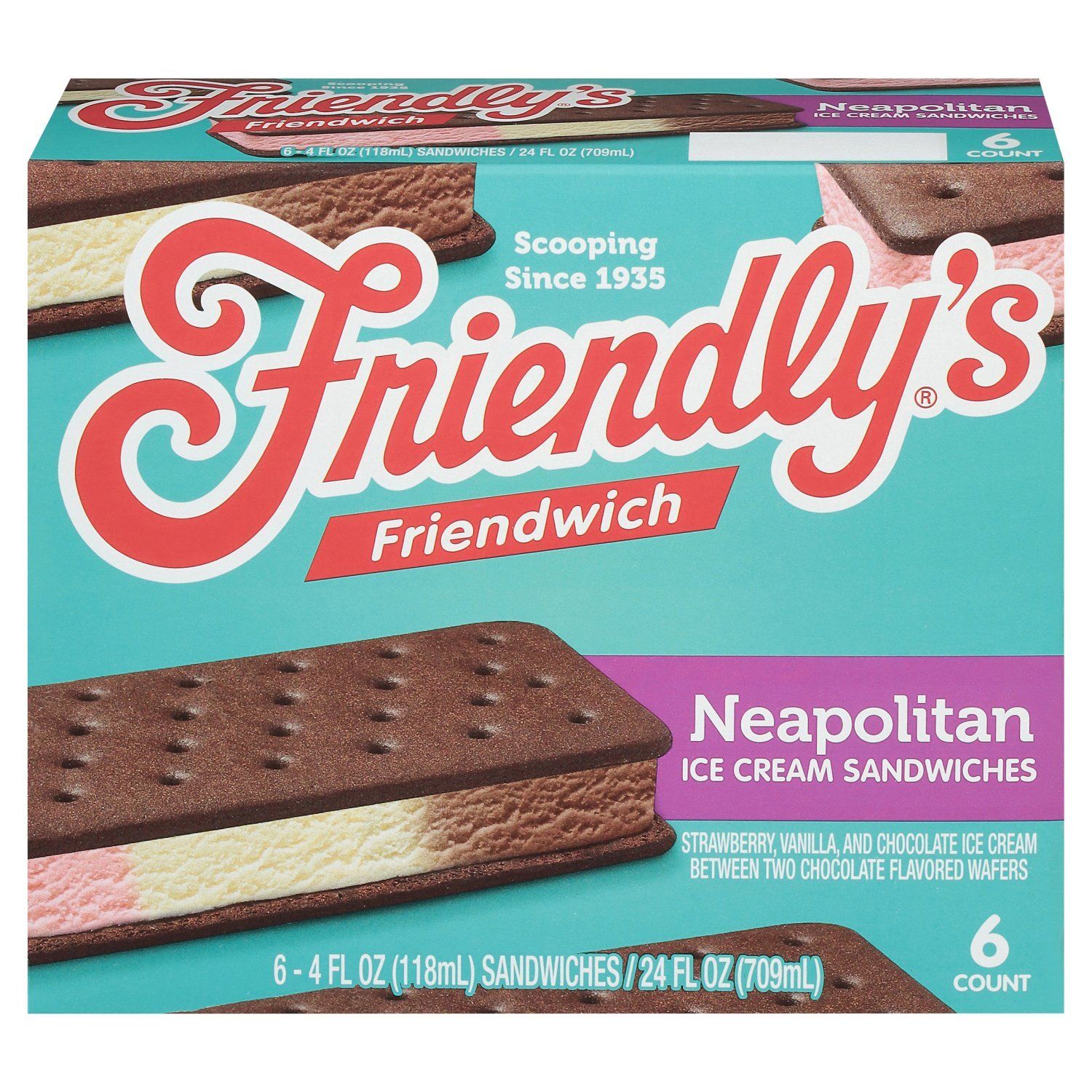 Friendly&#39;s Friendwich Neapolitan Ice Cream Sandwiches, 4 fl oz, 6 count