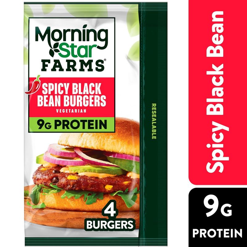 MorningStar Farms Spicy Black Bean Vegetarian Burgers, 4 count, 9.5 oz