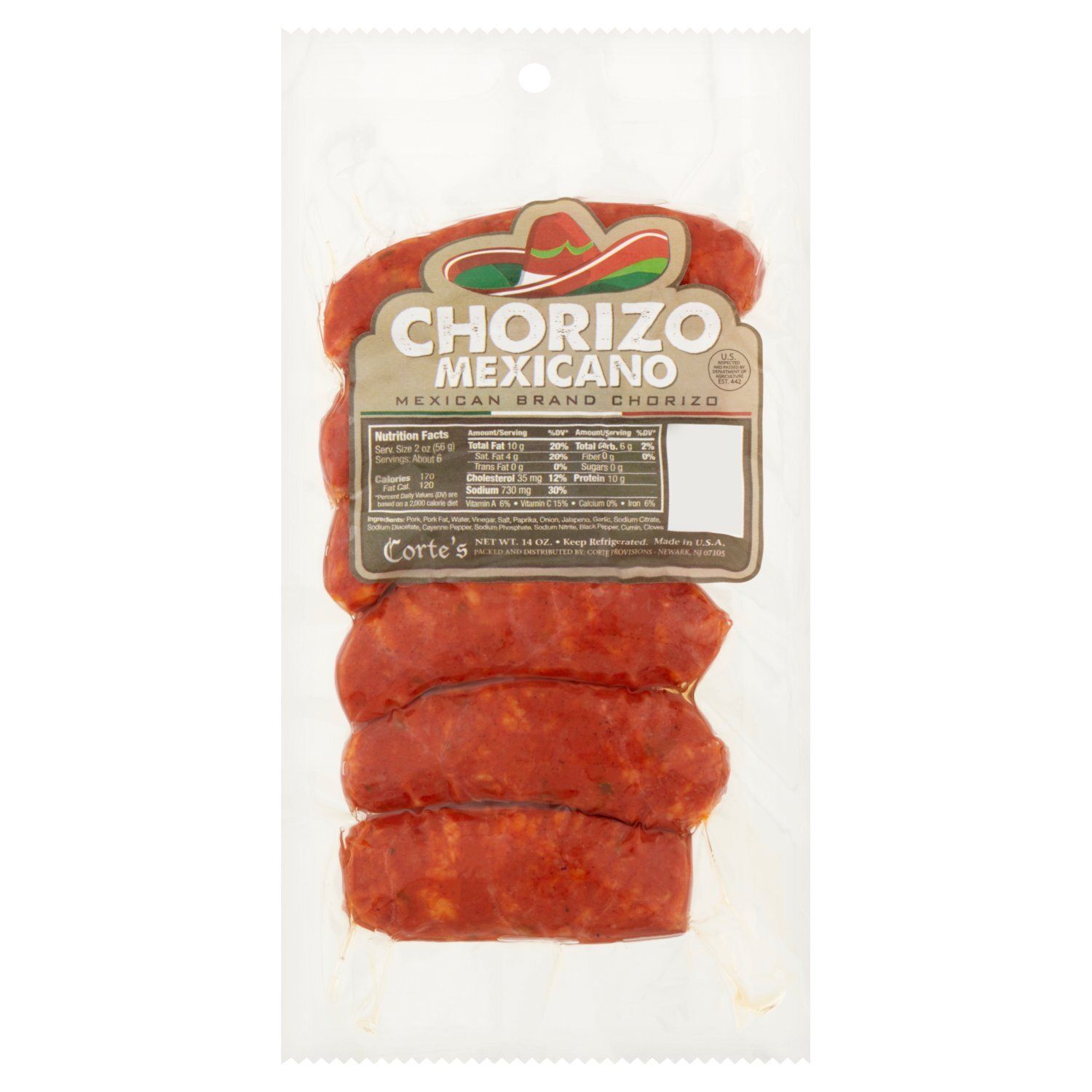 Corte&#39;s Chorizo Mexicano, 6 count, 14 oz