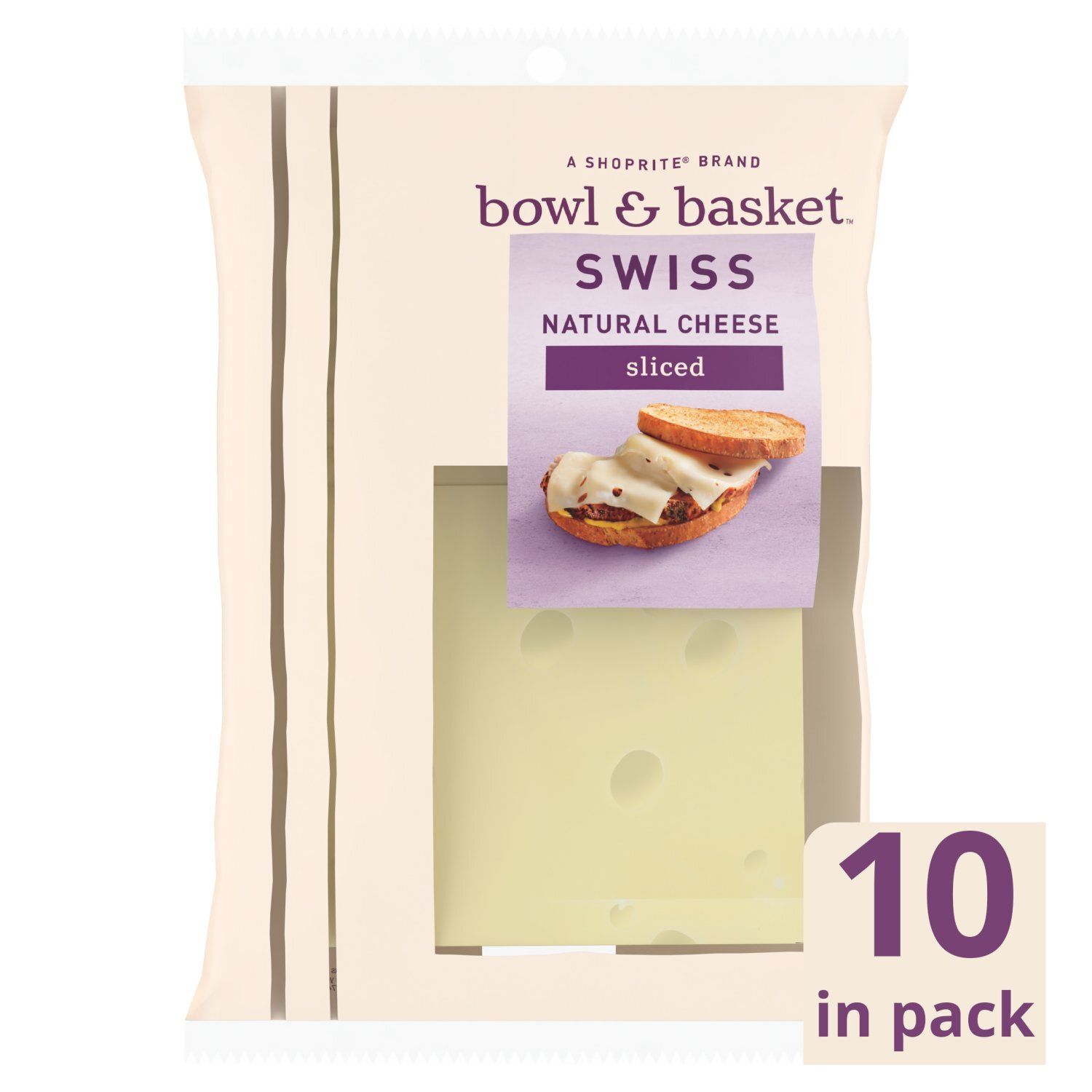 Bowl &amp; Basket Sliced Swiss Natural Cheese, 10 count, 8 oz
