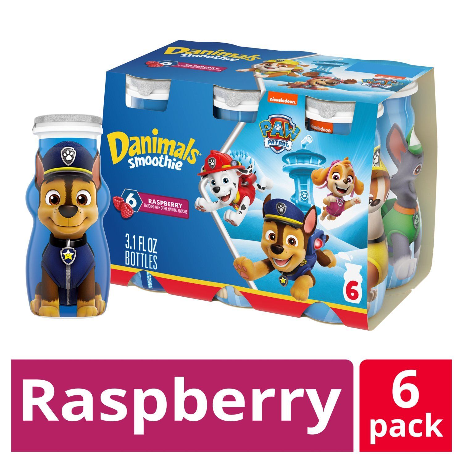 Nickelodeon Danimals Paw Patrol Raspberry Flavored Smoothie, 3.1 fl oz, 6 count