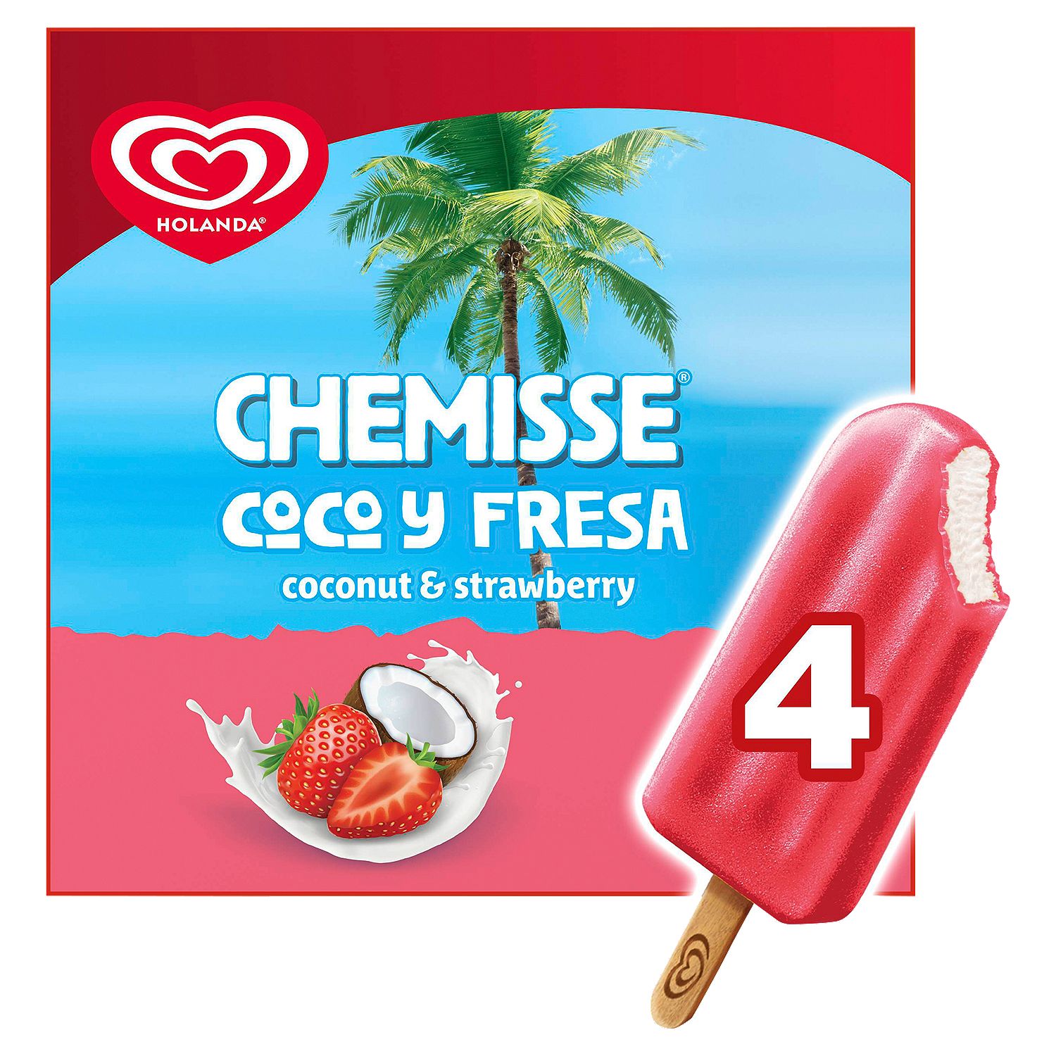 Holanda Chemisse Coconut &amp; Strawberry Frozen Dairy Dessert Bars, 8.79 fl oz, 4 count