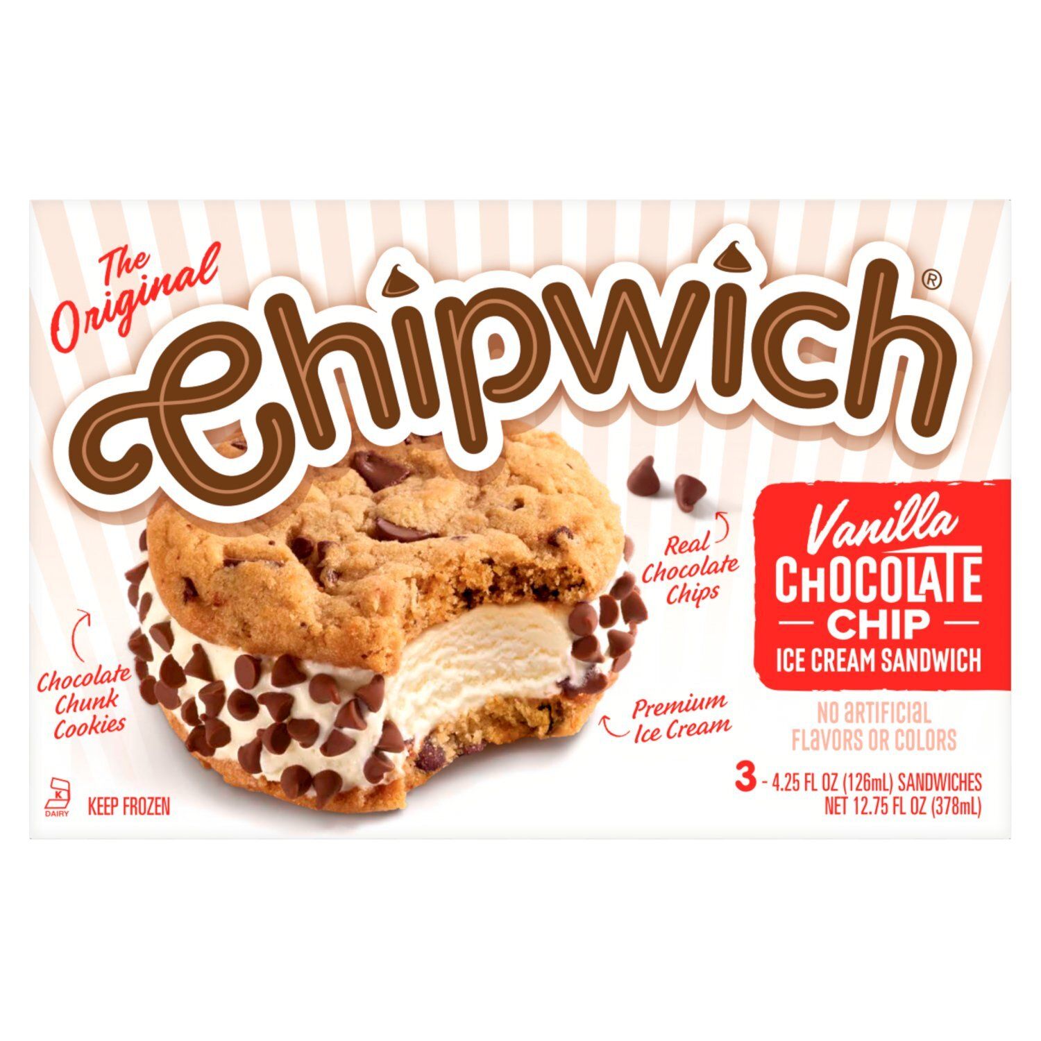 The Original Chipwich Vanilla Chocolate Chip Ice Cream Sandwich, 4.25 FL OZ, 3ct