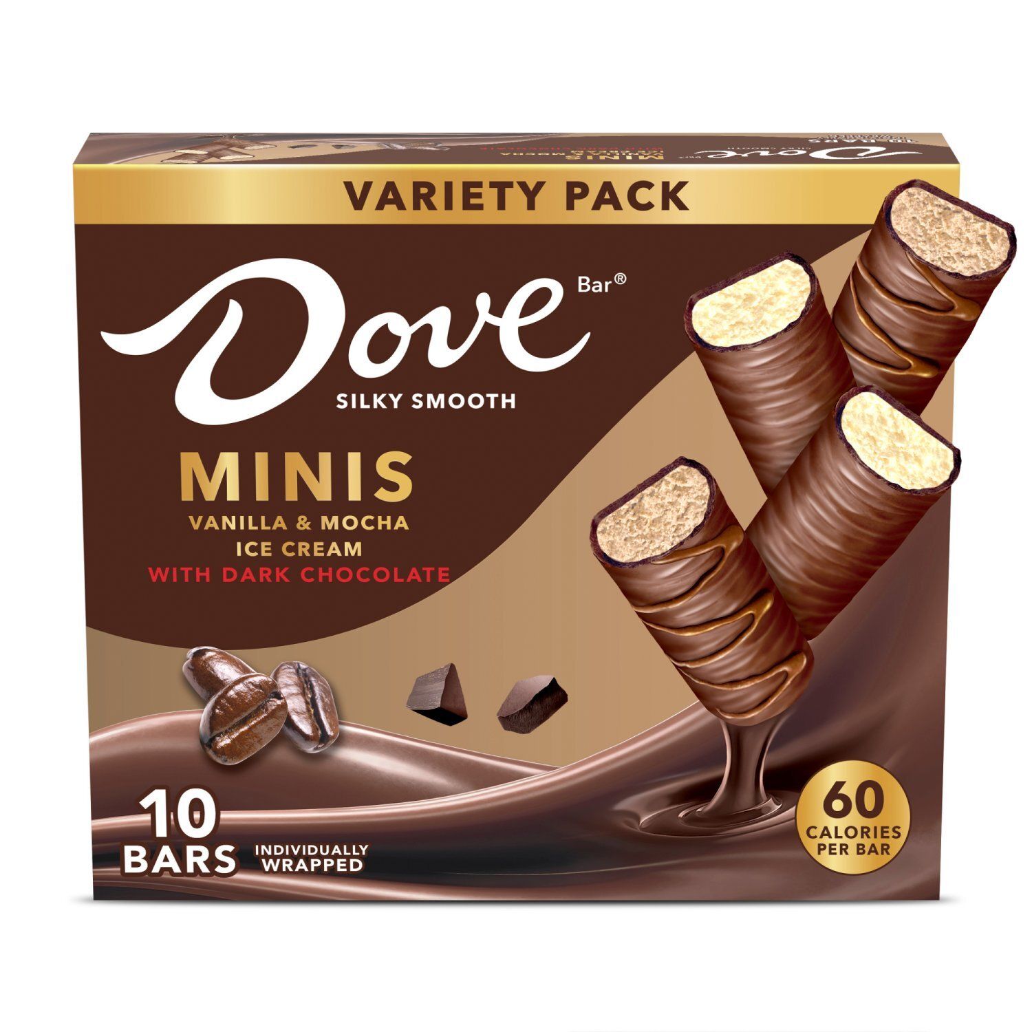 Dove Bar Minis Vanilla &amp; Mocha Ice Cream Bars Variety Pack, 10 count, 7.5 fl oz