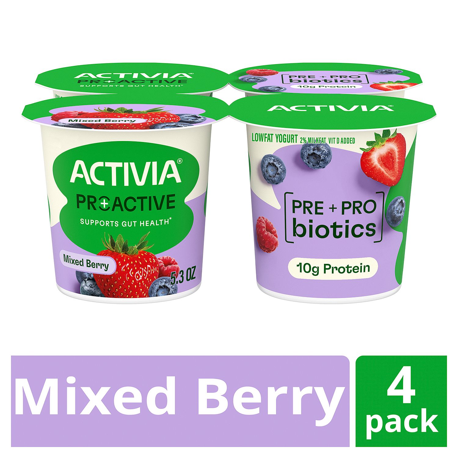 Activia Proactive Mixed Berry Low Fat Yogurt, 5.3 oz, 4 count