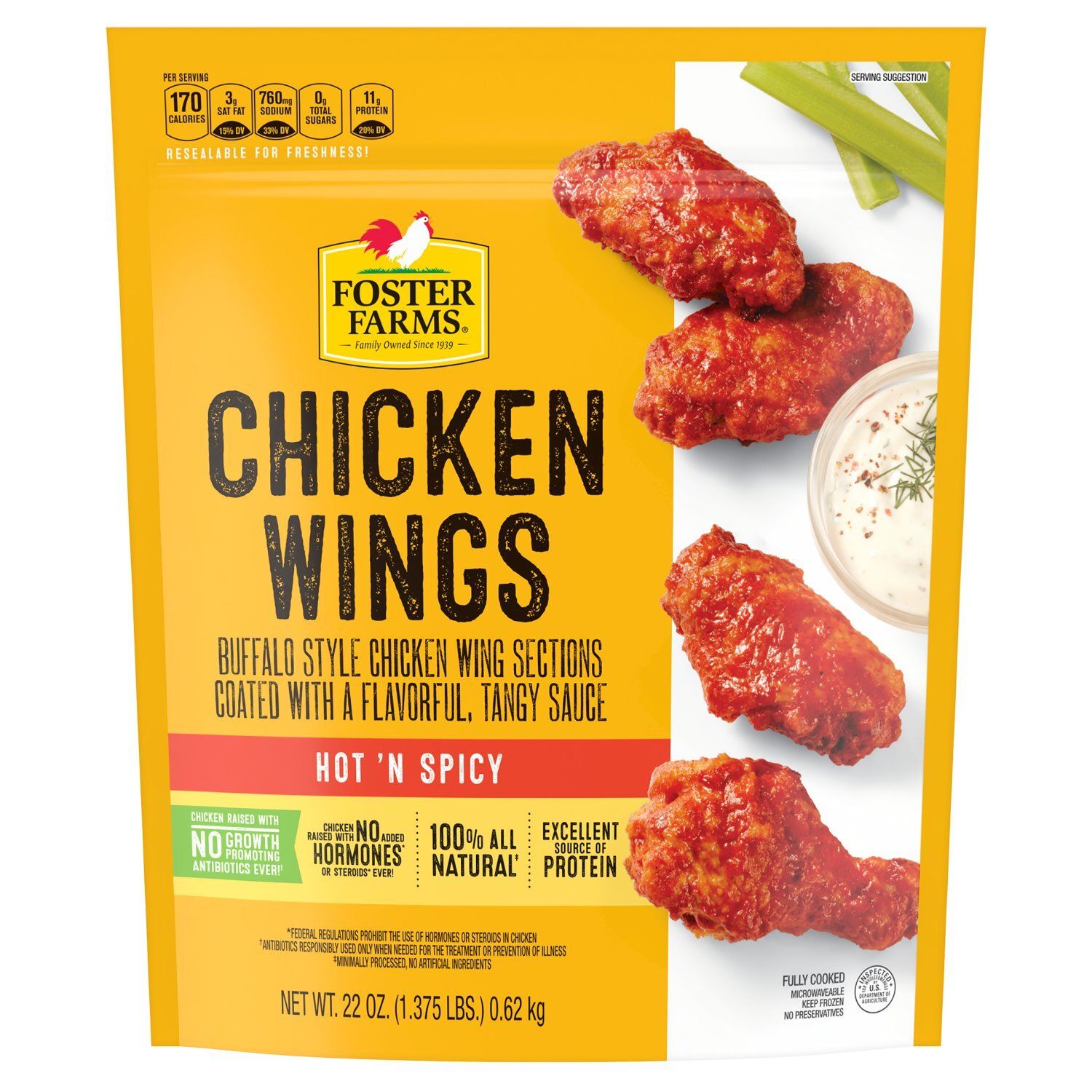 FOSTER FARMS Hot &#39;N Spicy Chicken Wings, 22 oz