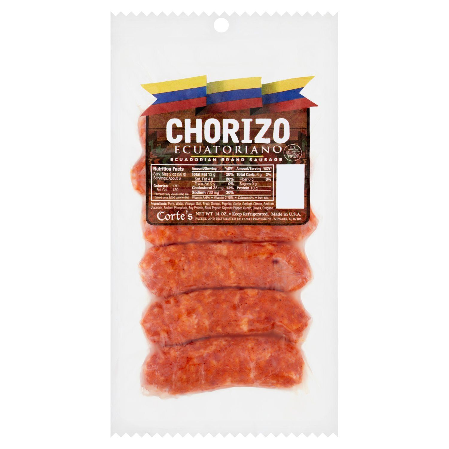Corte&#39;s Ecuatoriano Chorizo Sausage, 6 count, 14 oz