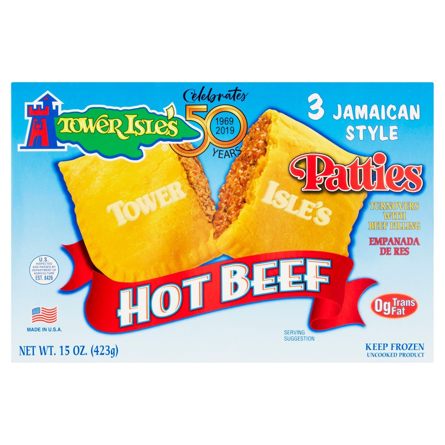 Tower Isle&#39;s Jamaican Style Hot Beef Patties, 3 count, 15 oz