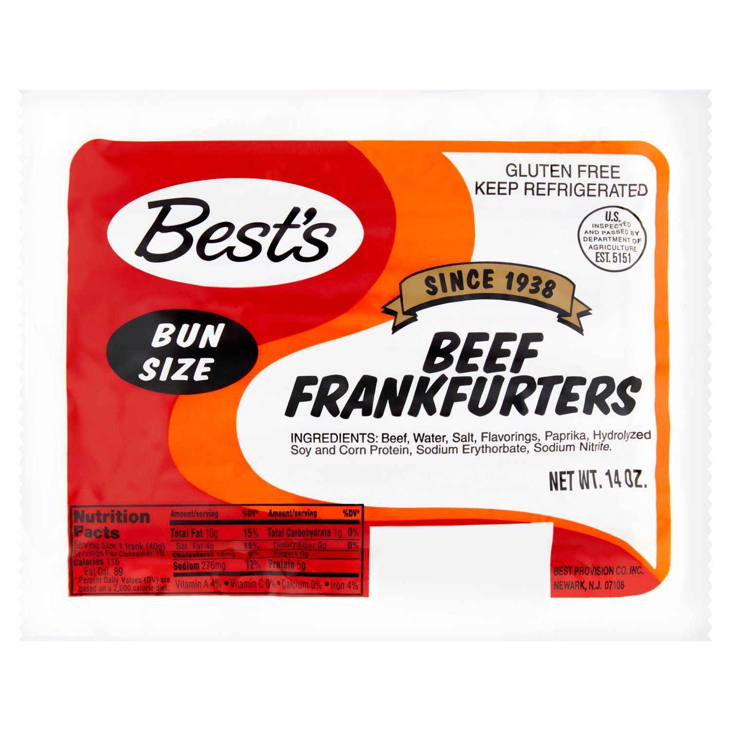 Best&#39;s Bun Size Beef Frankfurters, 14 oz