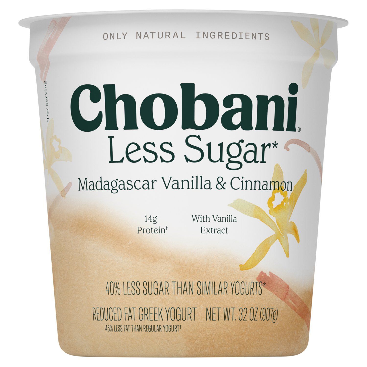 Chobani Madagascar Vanilla &amp; Cinnamon Less Sugar Reduced Fat Greek Yogurt, 32 oz