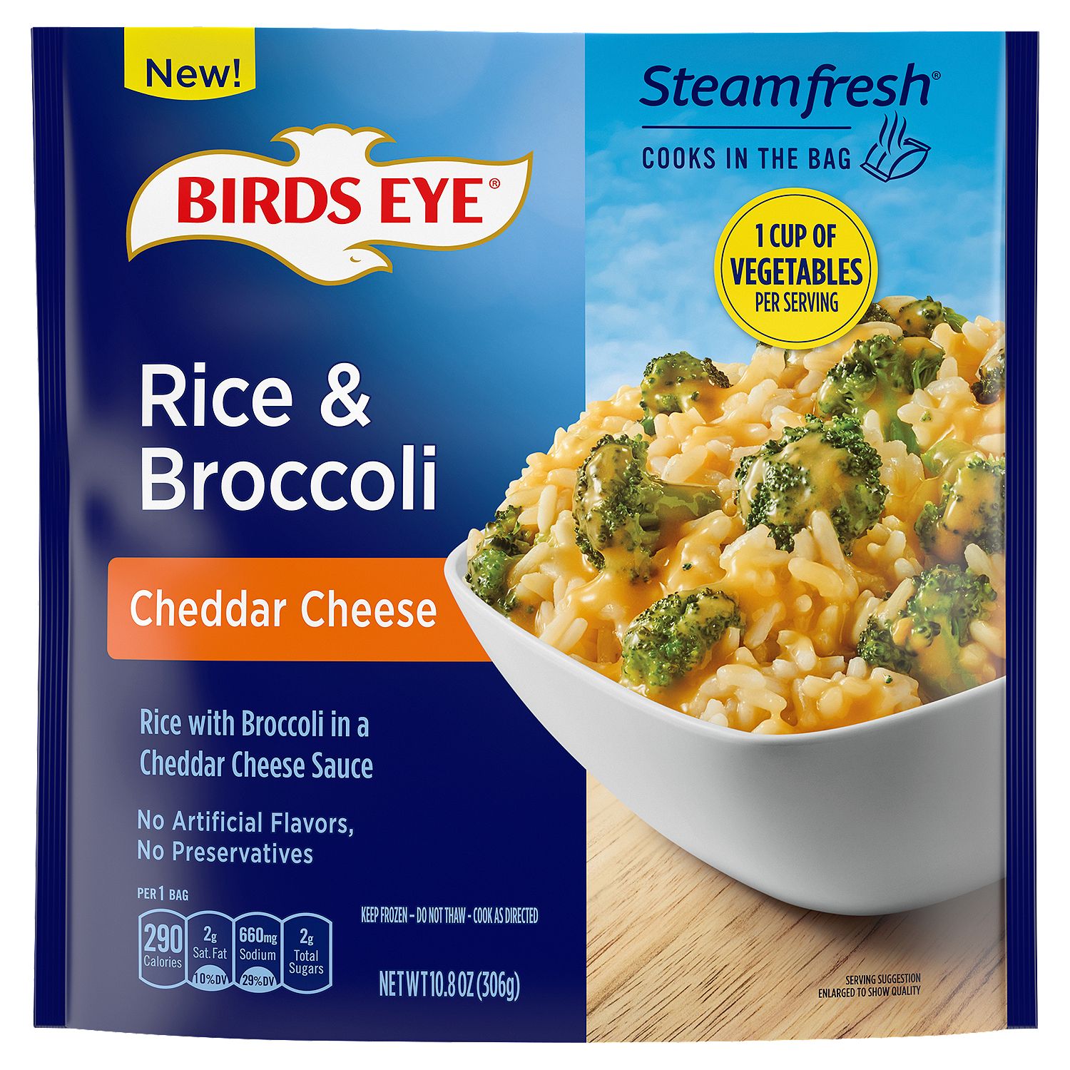 Birds Eye Steamfresh Cheddar Cheese Rice &amp; Broccoli, 10.8 oz