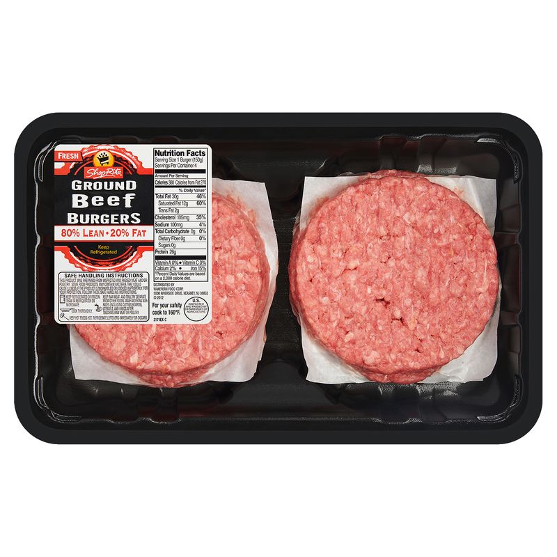 Prepacked 80% Lean Ground Beef Patties, 1.3 pound