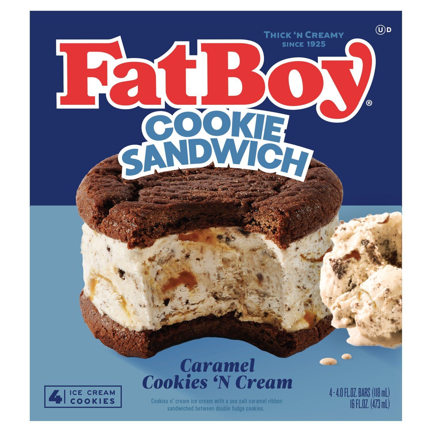 FatBoy Caramel Cookies &#39;n Cream Ice Cream Cookie Sandwich, 4.0 fl oz, 4 count