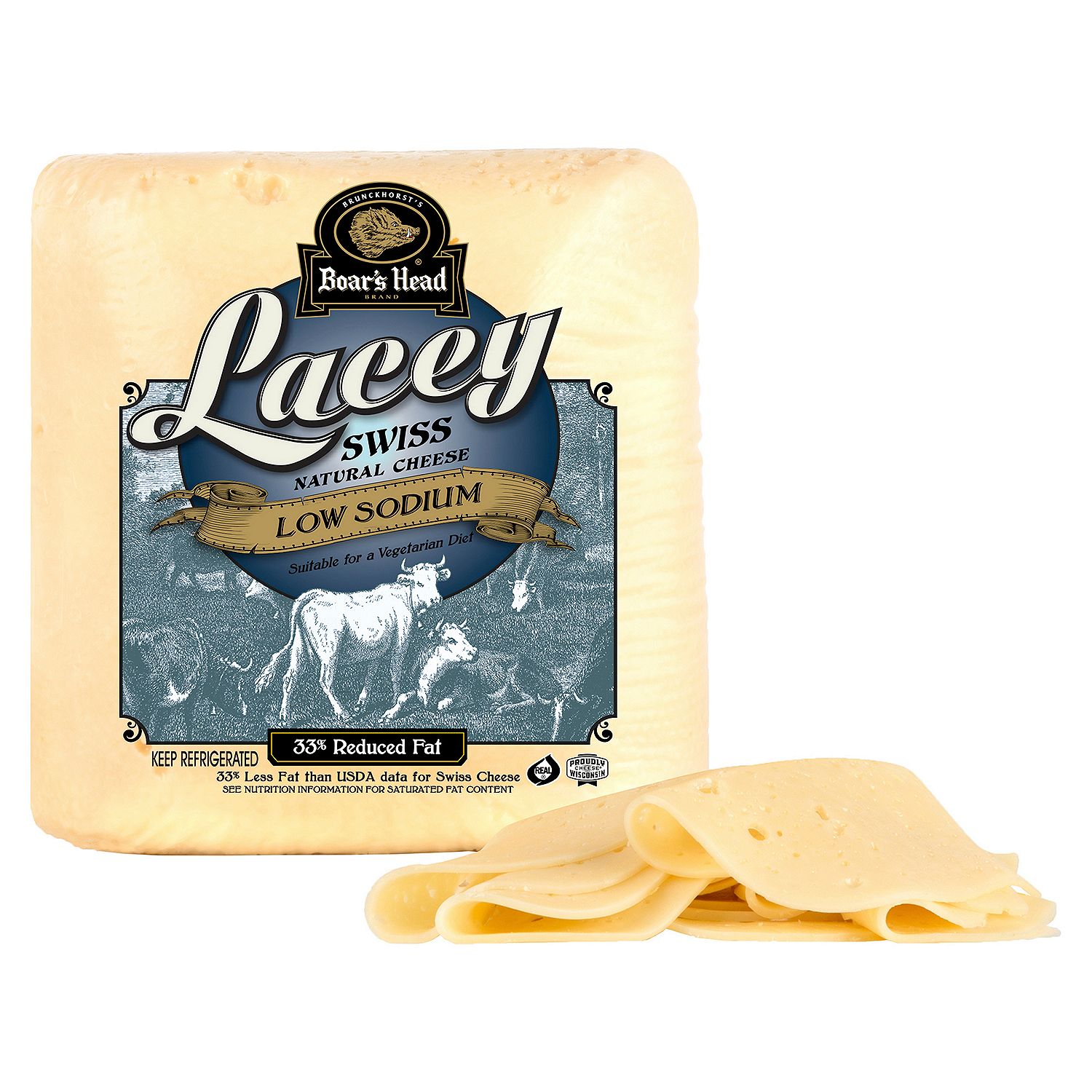 Boar&#39;s Head Low Sodium &amp; 33% Reduced Fat Lacey Swiss Natural Cheese