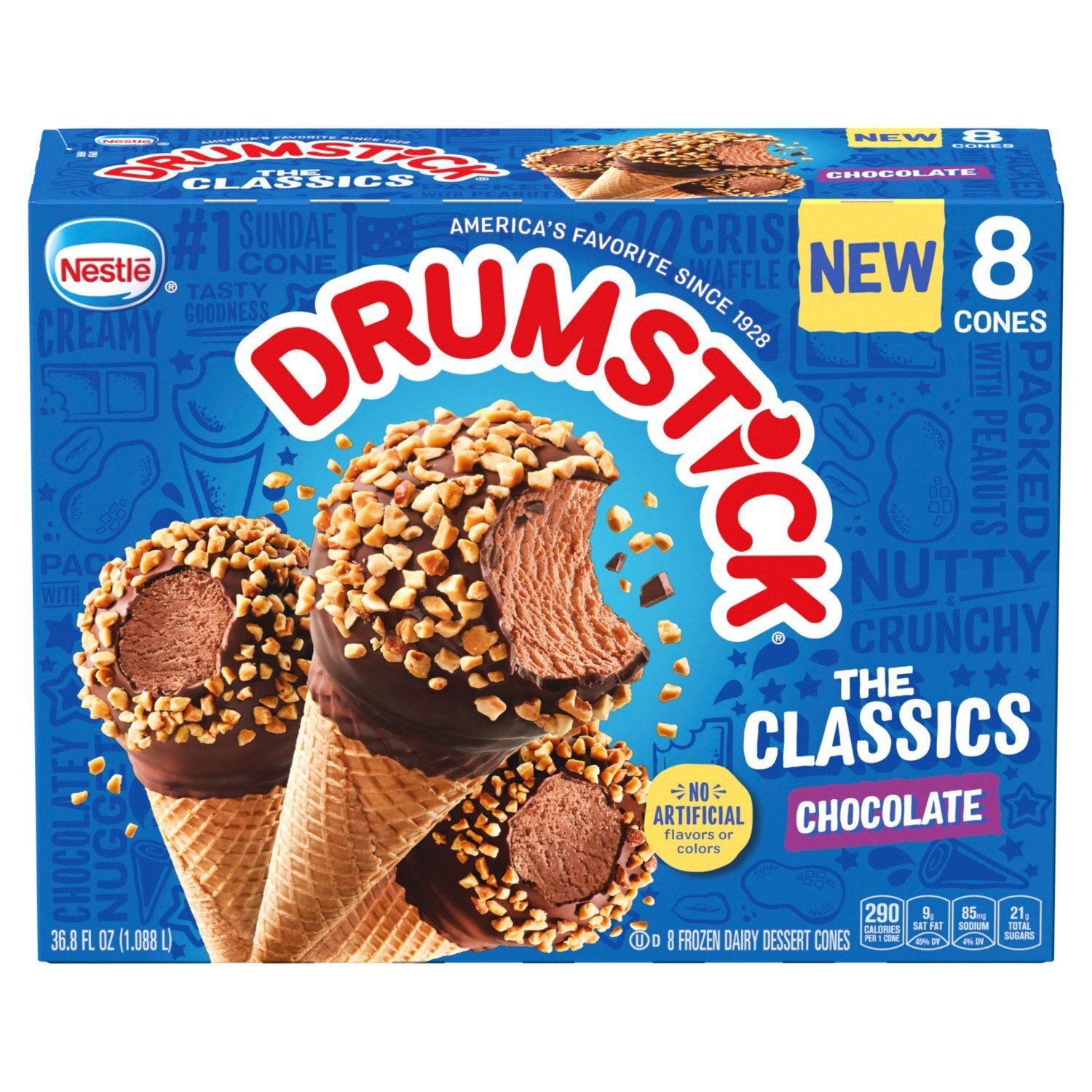 Nestle Drumstick The Classics Chocolate Frozen Dairy Dessert Cones, 8 count, 36.8 fl oz