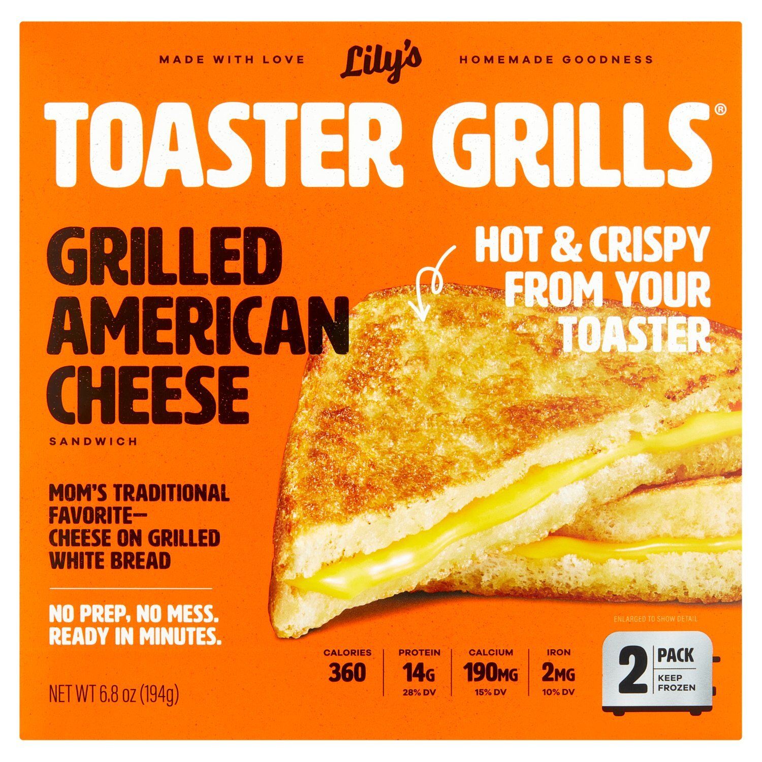 Lily&#39;s Toaster Grills Grilled American Cheese Sandwich, 2 count, 6.8 oz