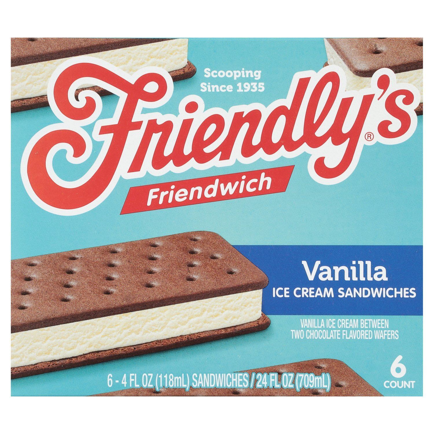 Friendly&#39;s Friendwich Vanilla Ice Cream Sandwiches, 4 fl oz, 6 count
