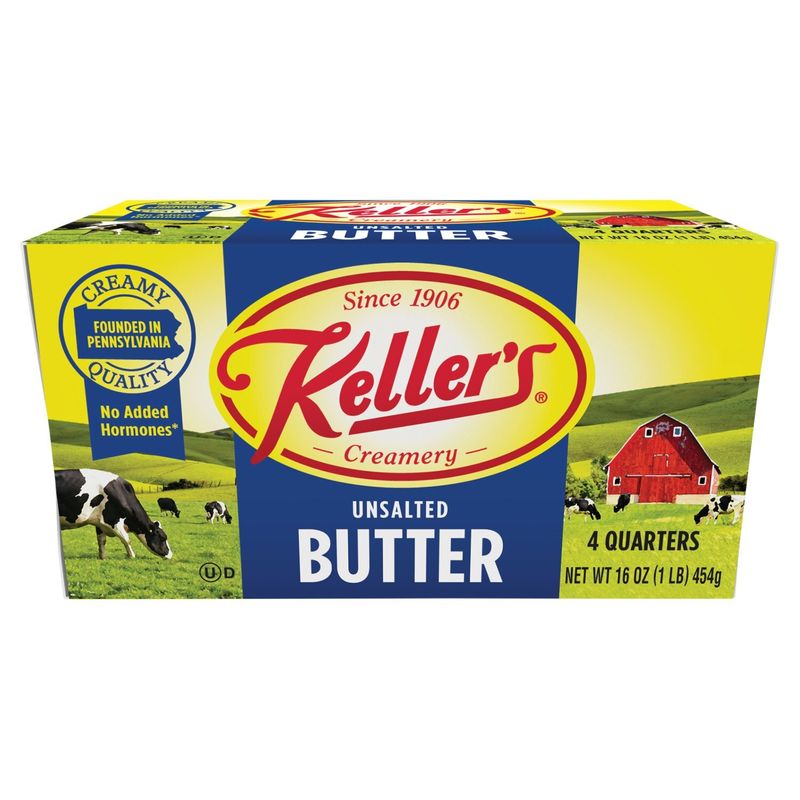 Keller&#39;s Creamery Unsalted Butter, 4 count, 16 oz
