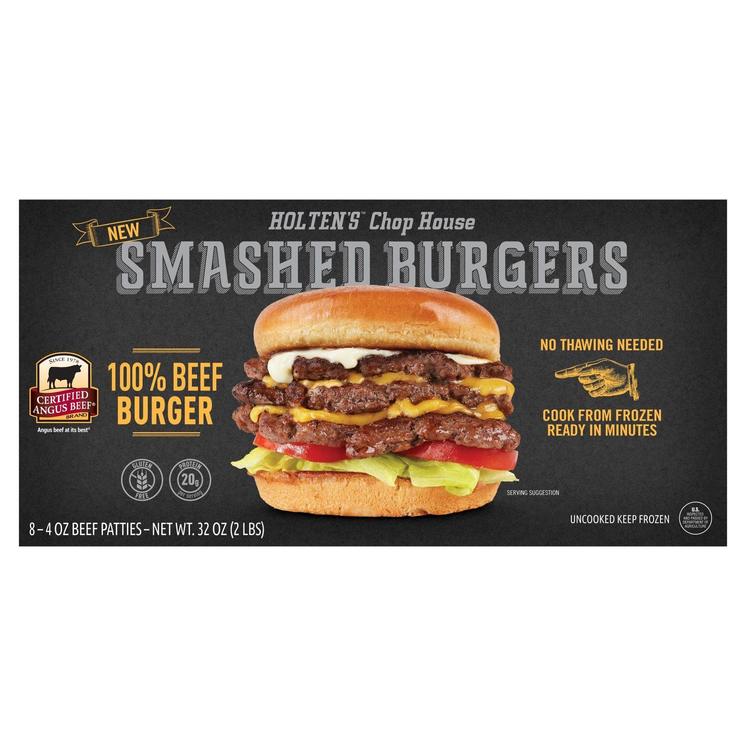 Holten&#39;s Chop House Smashed Burgers Beef Patties, 4 oz, 8 count