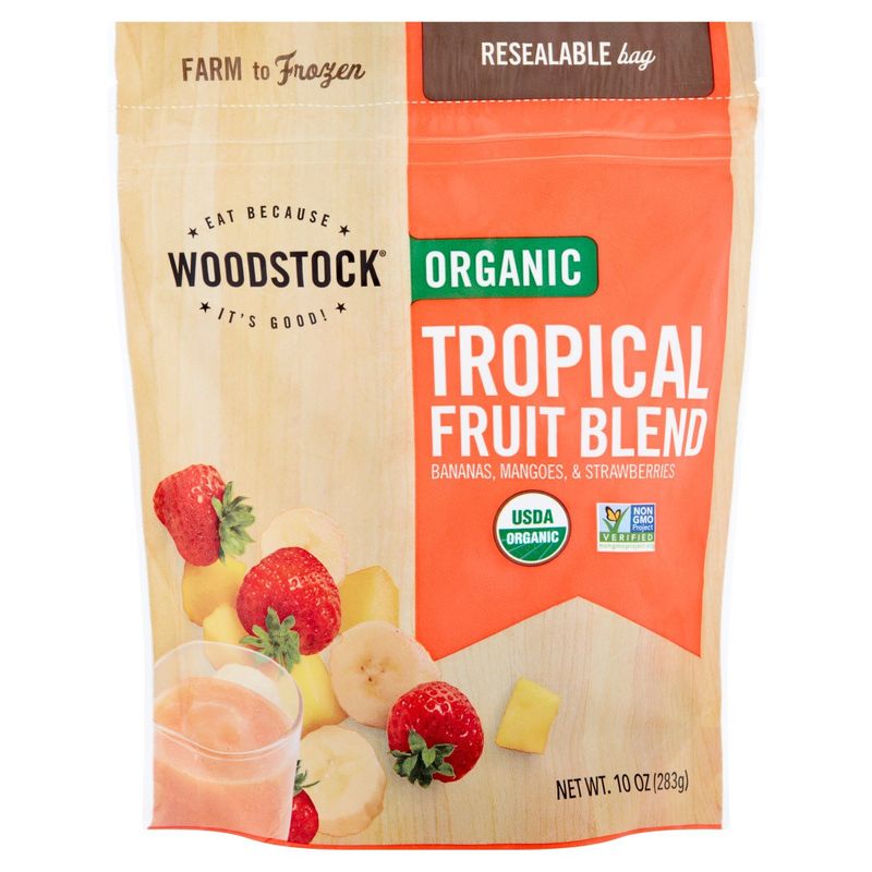 Woodstock Organic Bananas, Mangoes, &amp; Strawberries Tropical Fruit Blend, 10 oz