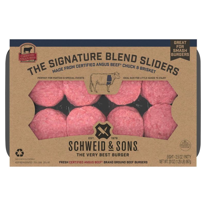 Schweid &amp; Sons CAB The Signature Blend Sliders Ground Beef Burgers, 2.5 oz, 8 count