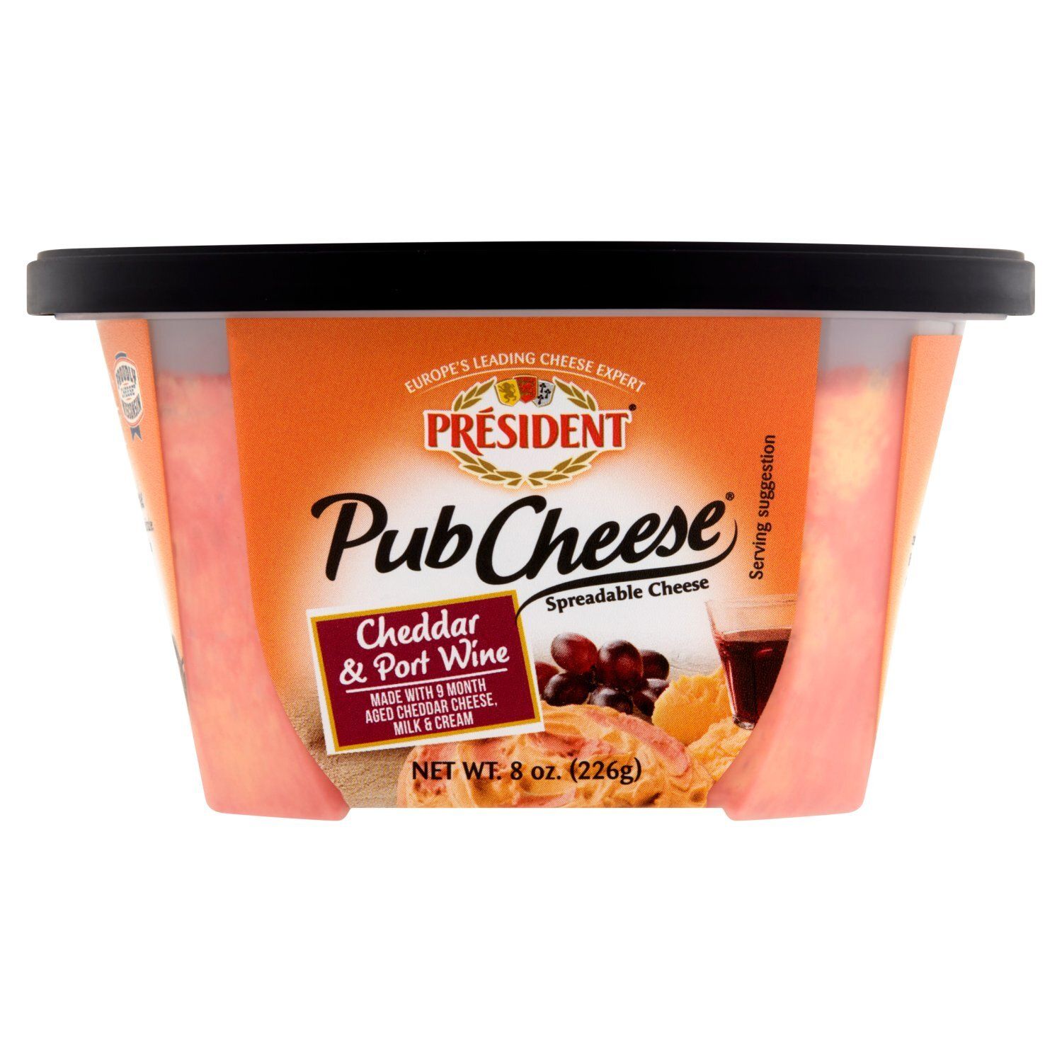 Président Pub Cheese Cheddar &amp; Port Wine Spreadable Cheese, 8 oz