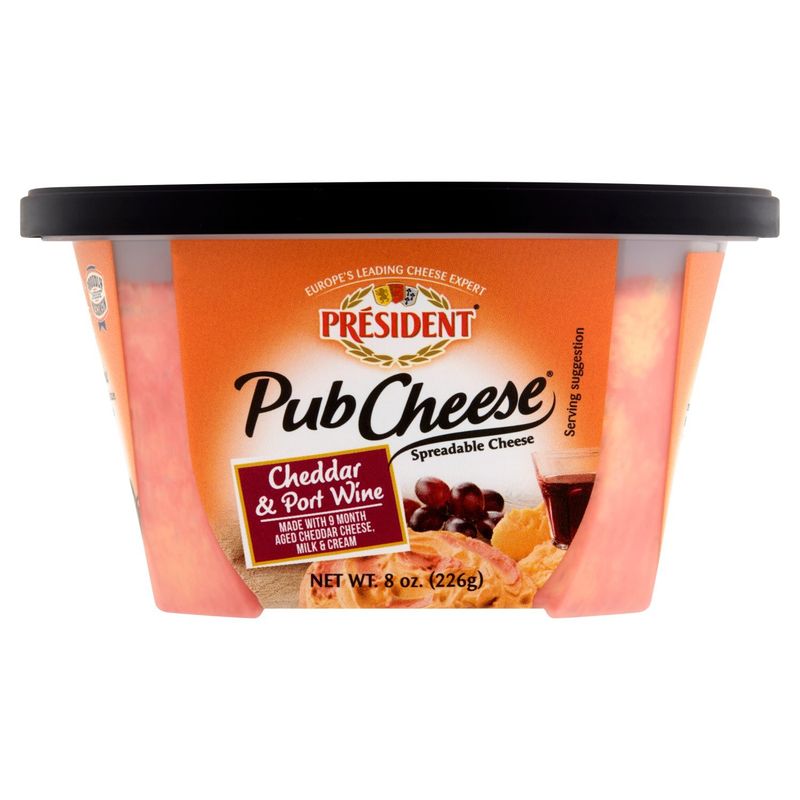 Président Pub Cheese Cheddar &amp; Port Wine Spreadable Cheese, 8 oz