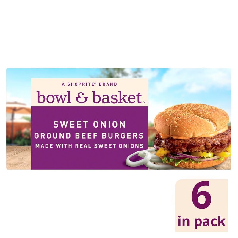 Bowl &amp; Basket Sweet Onion Ground Beef Burgers, 6 count, 32 oz