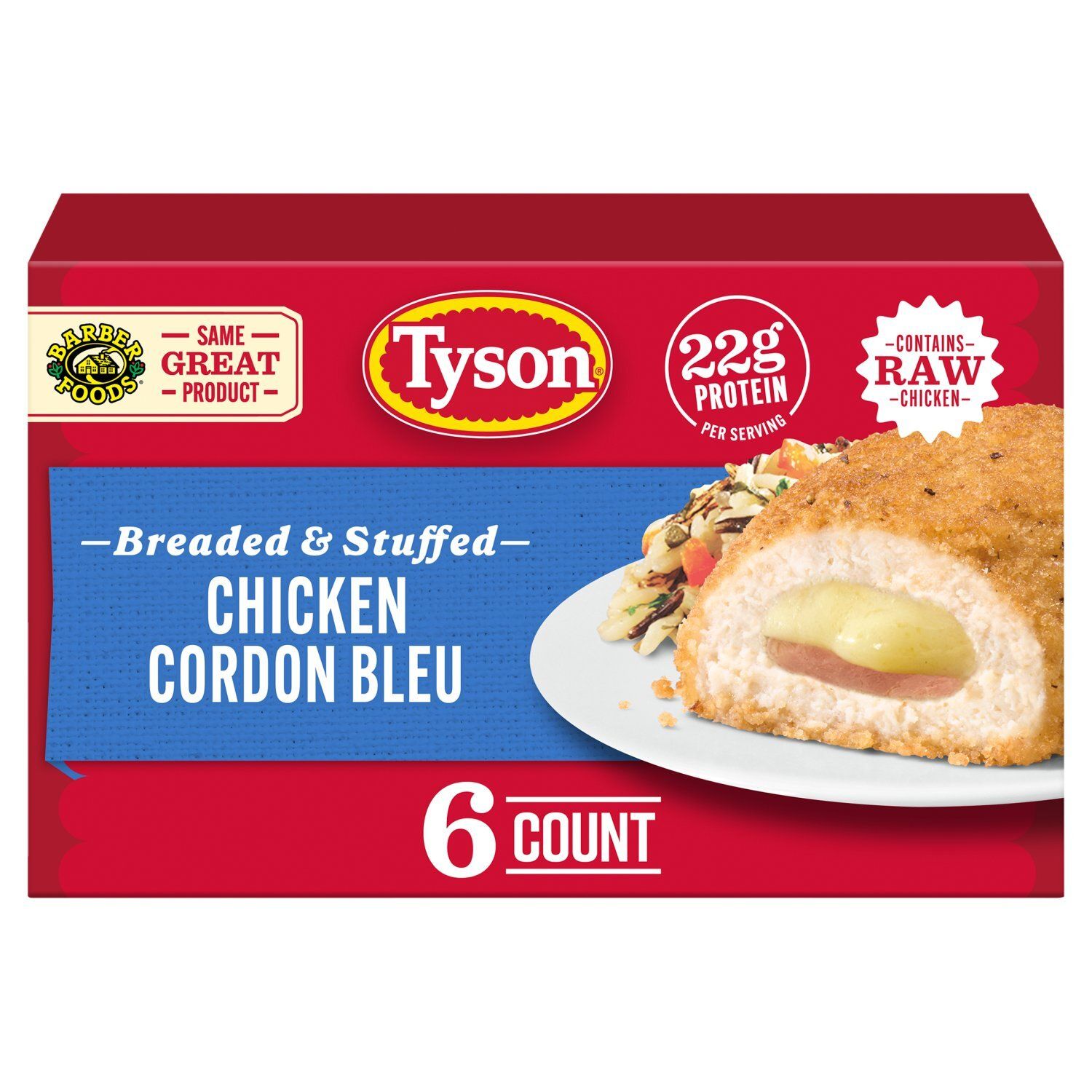 Tyson Breaded &amp; Stuffed Chicken Cordon Bleu, 6 count, 30 oz