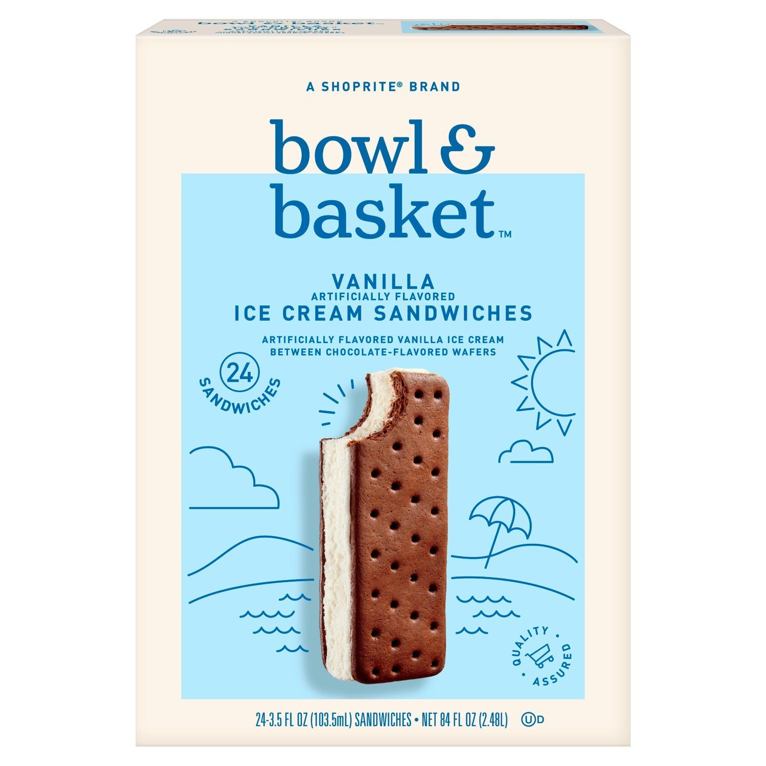 Bowl &amp; Basket Vanilla Ice Cream Sandwiches, 3.5 fl oz, 24 count